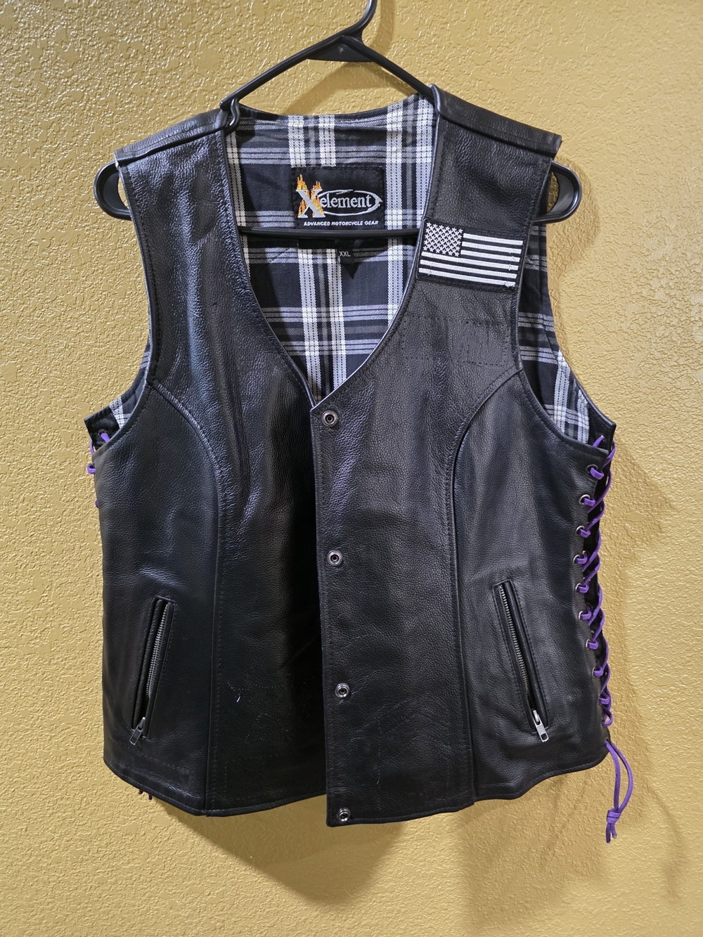 Element Black Leather Vest with Purple Side Lacing